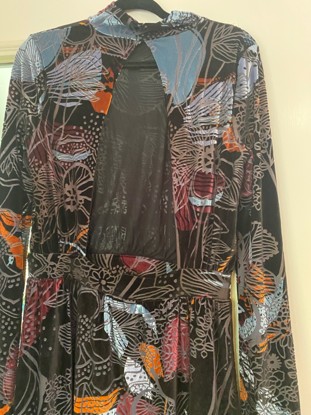 Velvet Floral Open-Back Mini Dress in Black Blue And orange - Picture 5 of 15
